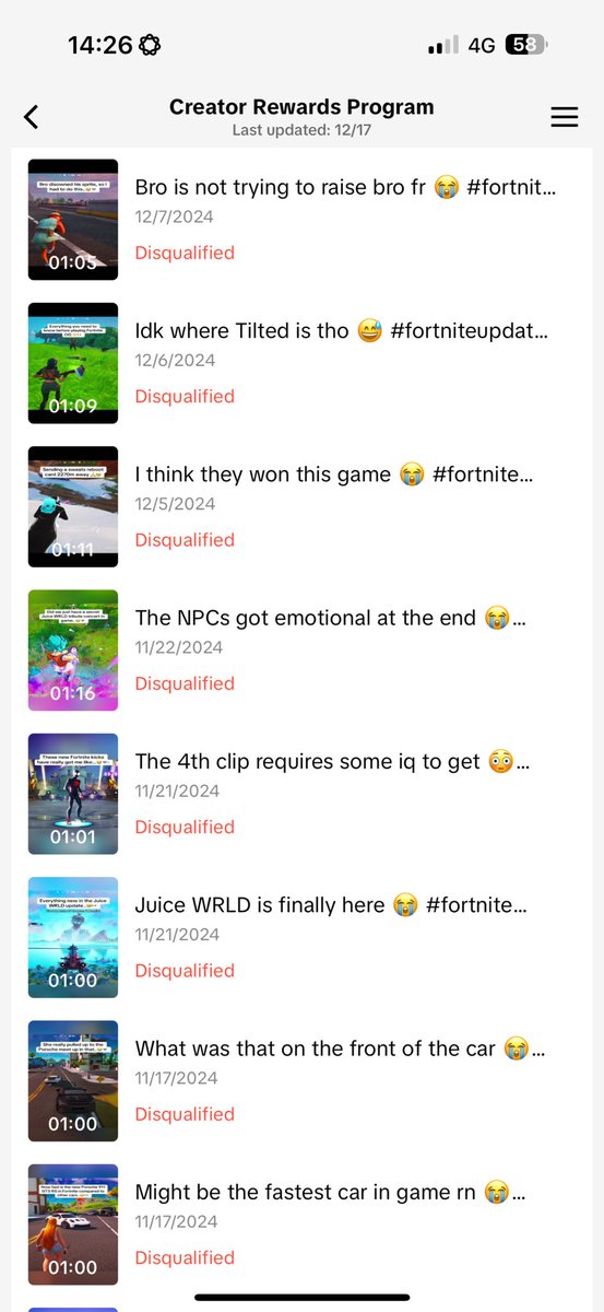 TIKTOK CREATORS

There’s no point in posting 1 minute videos on TikTok anymore as they DON’T AND WILL NOT PAYOUT

Instead they will flag good performing videos for low quality, reject the appeal and you will lose all your money. Classic TikTok, I hope you guys learn and try to