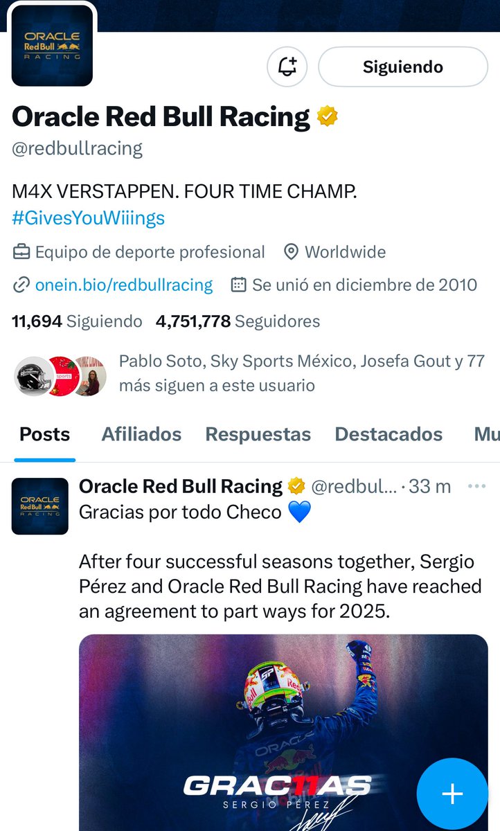 SEGUDIRES DE <a href="/redbullracing/">Oracle Red Bull Racing</a> a la baja, miles al momento tras anuncio de <a href="/SChecoPerez/">Sergio Pérez</a> y su salida del equipo.

🔥🔥🔥🔥🔥🔥🔥🔥🔥🚨