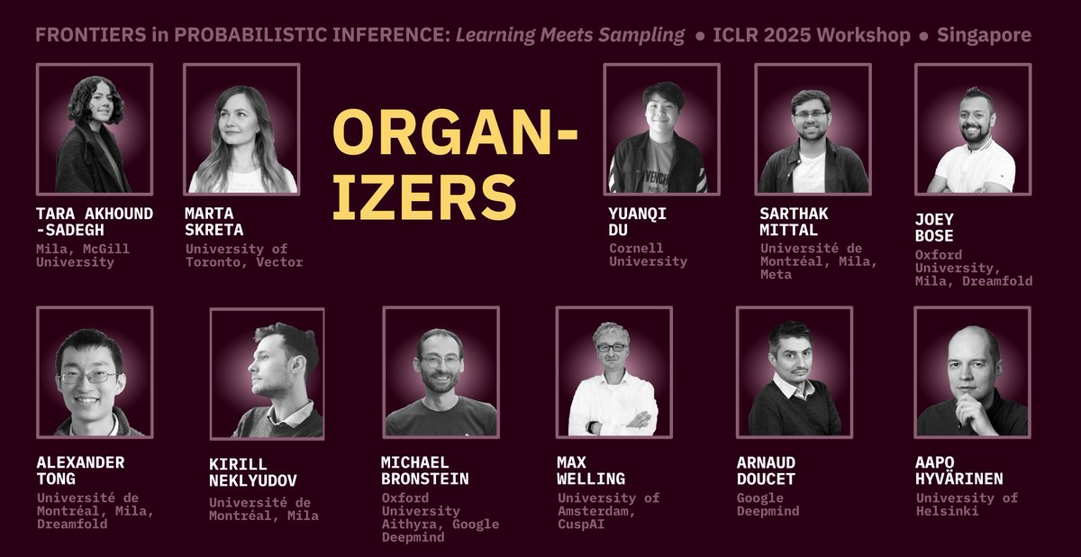 Joey Bose (@bose_joey) on Twitter photo 📢 Super excited to announce the first ever Frontiers of Probabilistic Inference: Learning meets Sampling workshop at #ICLR2025 <a href="/iclr_conf/">ICLR 2026</a>! 
🔗 website: sites.google.com/view/fpiworksh…
We invite submissions on sampling, Bayesian inference, accelerating sampling in AI4Science, 📢 Super excited to announce the first ever Frontiers of Probabilistic Inference: Learning meets Sampling workshop at #ICLR2025 <a href="/iclr_conf/">ICLR 2026</a>! 
🔗 website: sites.google.com/view/fpiworksh…
We invite submissions on sampling, Bayesian inference, accelerating sampling in AI4Science,