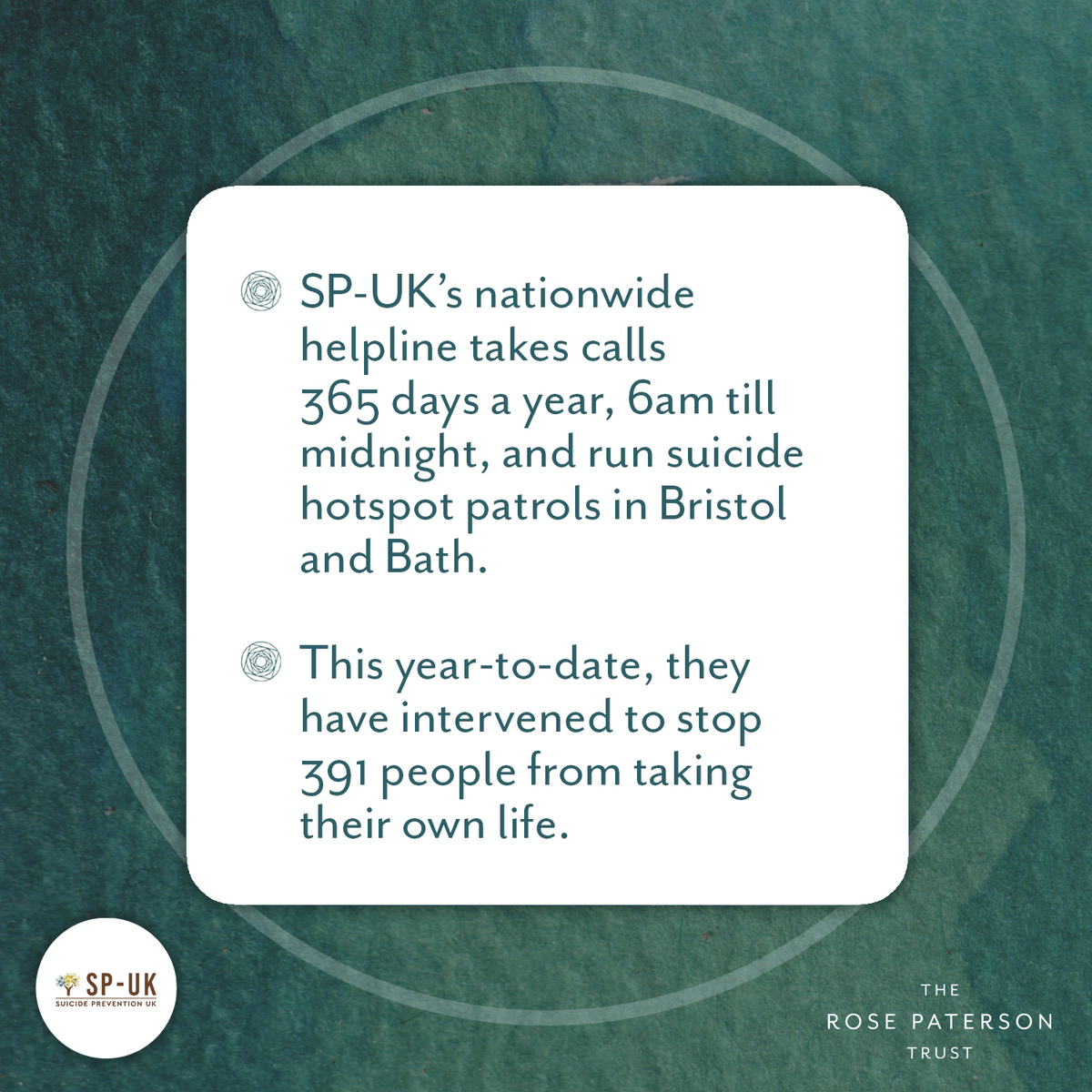 RPatersonTrust's tweet photo. MEET THE GRANTEE! 

We’re continuing to fund @SuicidePrevUK and their lifesaving work across Bristol - on the phones but also hitting the streets to reach those struggling during the darkest hours. #suicideprevention #mentalhealth #charity https://t.co/nH71wRqj84