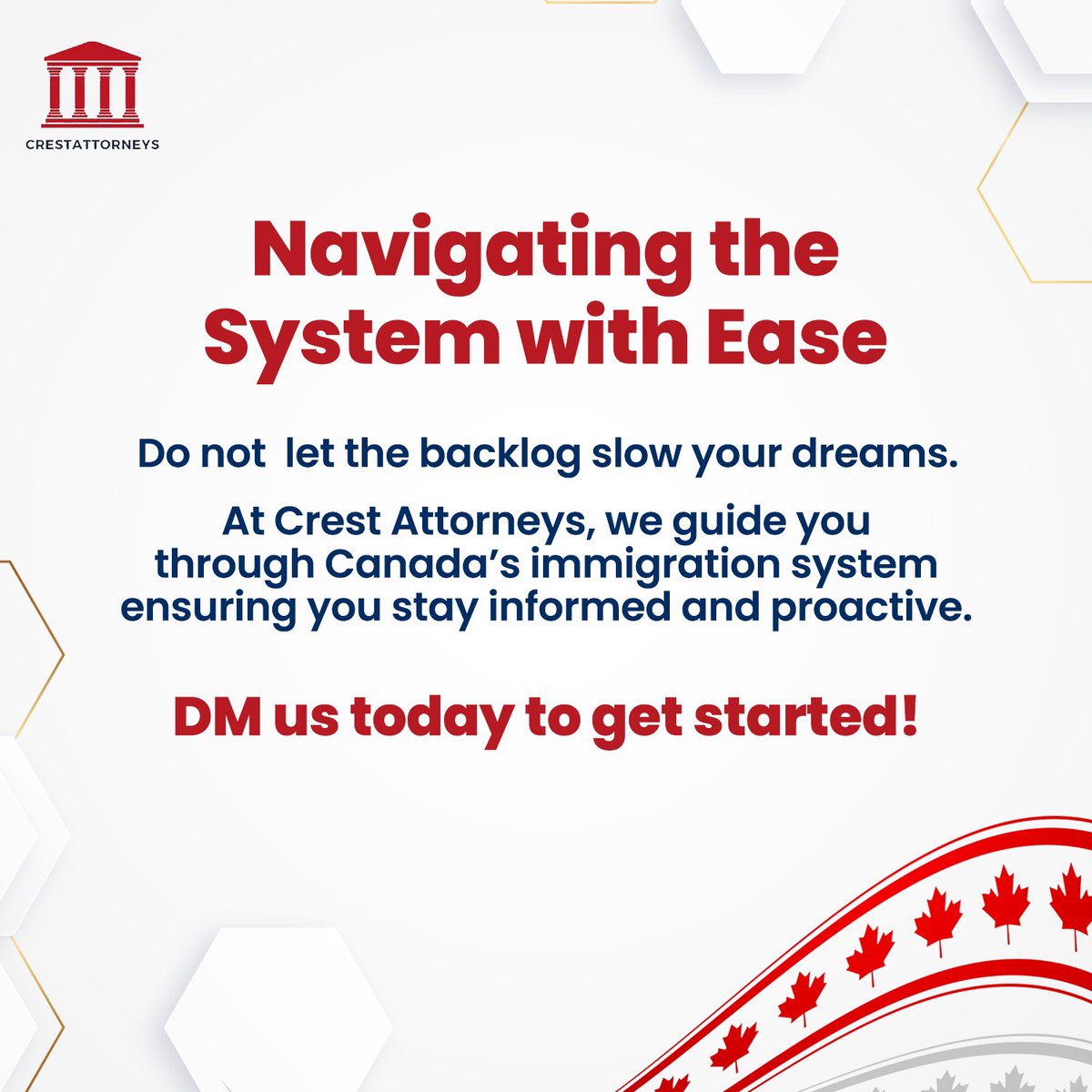 CrestAttorneyCA's tweet image. Do not navigate this alone, Crest Attorneys is here to help! Contact us to ensure your application is on track. 

#CrestAttorneys #CanadaImmigration #ImmigrationBacklog #StudyInCanada #WorkInCanada #ExpressEntry #IRCCUpdates