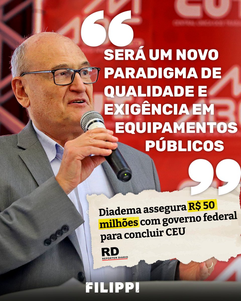 Estou deixando um legado em Diadema com o projeto mais ousado que a cidade já viu na área da Educação! ✨ Com a parceria do Governo Lula, garantimos R$ 50 milhões para a conclusão do primeiro CEU da cidade, no bairro Promissão.