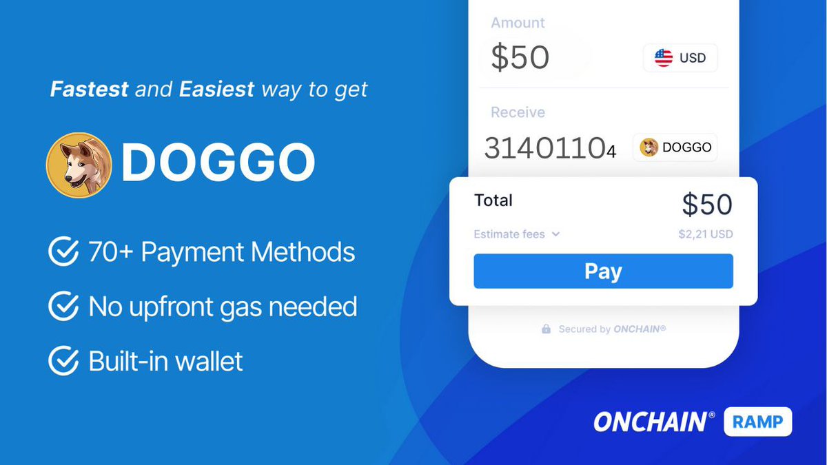 🚨 Great News! $Doggo is on the early-access waitlist for ONCHAIN® Ramp by @OnchainEU!

✅ 70+ payment methods
✅ Embedded Wallet (no setup)
✅ Gas-free fiat-to-token buying

Help us secure early access! Like &amp; RT to show your support on 🚀👇
x.com/OnchainEU/stat…