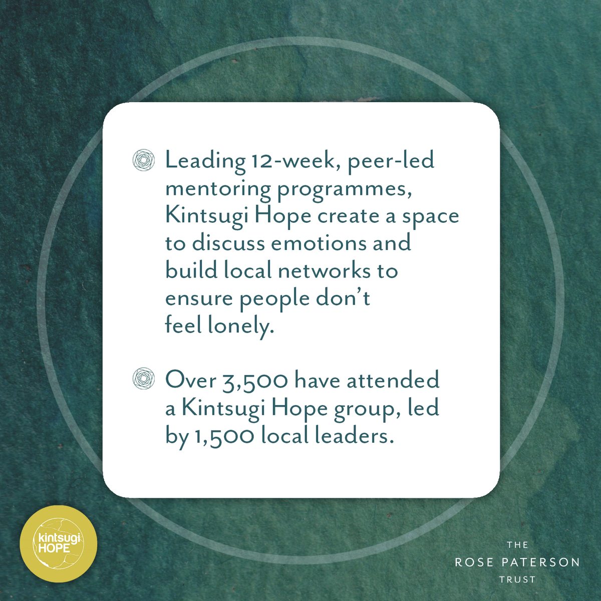 RPatersonTrust's tweet photo. MEET THE GRANTEE! 

@KintsugiHope are repeat grantees for 2024, receiving funding to keep their network growing. The team are catalysing real change across the country, reaching more and more people with supportive safe spaces. #suicideprevention #mentalhealth #charity https://t.co/uwK45UiHhw