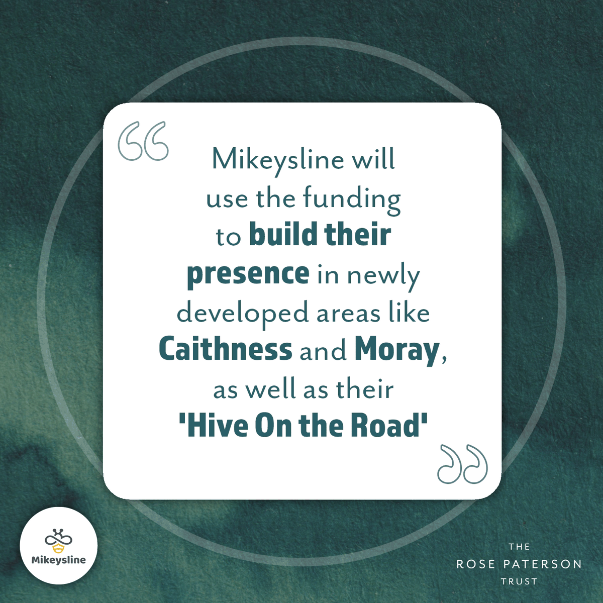 MEET THE GRANTEE! 

We are thrilled to support new grantee @Mikeysline1, based across Scotland and focused on rural areas, the team run “Hives” of mental health activity – including a Hive on wheels to reach the hardest of places. #suicideprevention #mentalhealth #charity