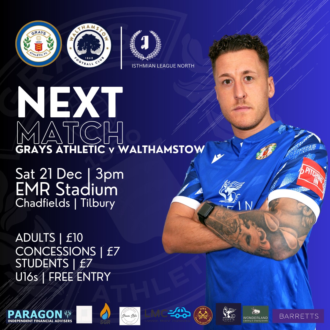 Take a break from the Christmas shopping and present wrapping and join us this Saturday for a day of non league football with your leading community football club.
Bring the family along, kids age 16 &amp; under: FREE ENTRY
#UpTheAth
@GraysGirlsU18 <a href="/red_u11/">Grays Athletic EJA under 18s 2024/25</a> <a href="/GraysAthYouth/">Grays Athletic Community Academy</a>