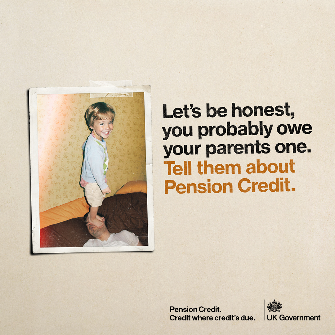 DWPgovuk's tweet photo. Do you know someone over 66 who could be entitled to Pension Credit?

For customers making a Pension Credit claim, lines will now be open on Saturday 21 December from 8.00am to 3.15pm

Ask them to check today https://t.co/Er2ZB4gQ42 https://t.co/OhyAG5CGp2