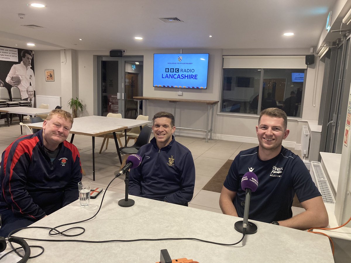 BBC Sport Lancashire (@bbclancssport) on Twitter photo We’re live from <a href="/fylderugby/">Fylde Rugby</a>
Talking Lancashire Rugby tonight also hearing from <a href="/BlackburnRugby/">BRUFC</a> & <a href="/RugbyHoppers/">Preston Grasshoppers</a>
Joining us tonight <a href="/NellieArts/">Mark Nelson</a> <a href="/MatthewGarrod5/">Matthew Garrod</a> & <a href="/CDJB13/">Chris B</a>
#bbcrugby We’re live from <a href="/fylderugby/">Fylde Rugby</a>
Talking Lancashire Rugby tonight also hearing from <a href="/BlackburnRugby/">BRUFC</a> & <a href="/RugbyHoppers/">Preston Grasshoppers</a>
Joining us tonight <a href="/NellieArts/">Mark Nelson</a> <a href="/MatthewGarrod5/">Matthew Garrod</a> & <a href="/CDJB13/">Chris B</a>
#bbcrugby
