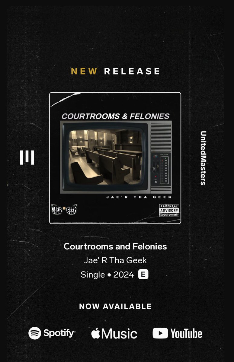JaeRThaGeek's tweet photo. “courtrooms &amp; felonies”

https://t.co/ELCBdmvoT9

OUT NOW!!

available everywhere! https://t.co/WZ72MGv6J0