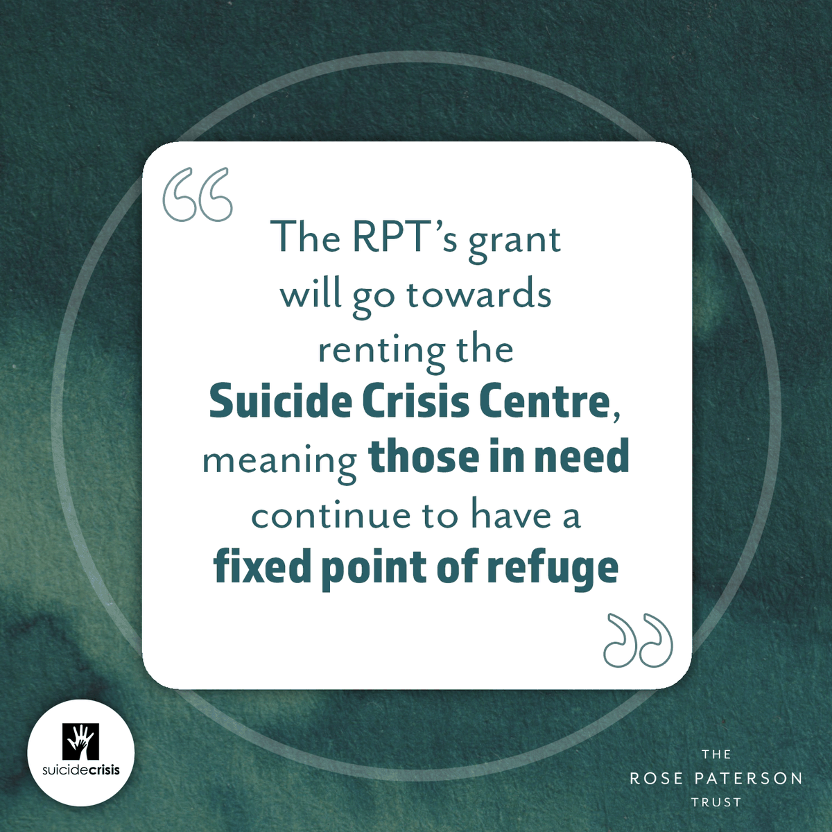 MEET THE GRANTEE! 

We’re delighted to announce <a href="/SuicideCrisis/">Suicide Crisis Centre</a> as a new grantee. The team deliver holistic and ongoing support from their crisis centre, giving foundations for people to rebuild their lives and find light in the darkness. #suicideprevention #mentalhealth #charity