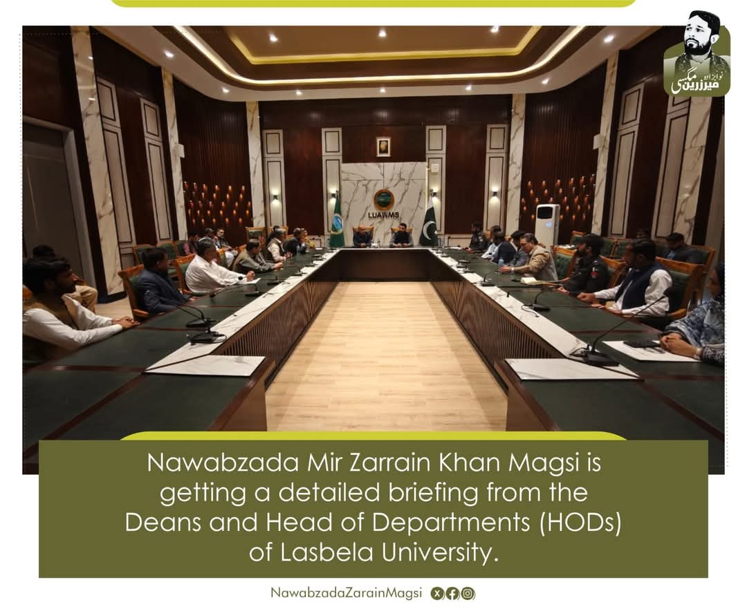 zarainkmagsi's tweet photo. Nawabzada Mir Zarrain Khan Magsi is getting a detailed briefing from the Deans and Head of Departments (HODs) of Lasbela University regarding matters related to the university
#LUAWMS #Lasbela https://t.co/osgOnAYPQg