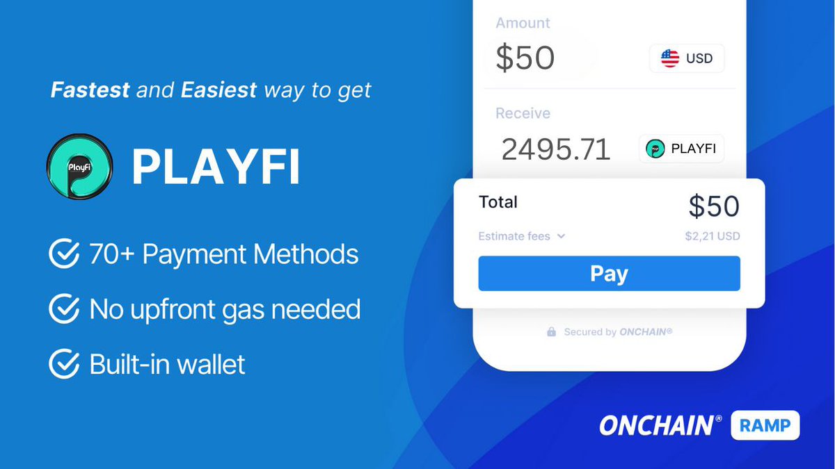 PlayFi Studio (@playfistudios) on Twitter photo 🚨 Great News! <a href="/PlayFiStudios/">PlayFi Studio</a> is on the early-access waitlist for ONCHAIN® Ramp by @OnchainEU!
✅ 70+ payment methods
✅ Embedded Wallet (no setup)
✅ Gas-free fiat-to-token buying
Help us secure early access! Like & RT to show your support on 🚀👇
x.com/OnchainEU/stat…? 🚨 Great News! <a href="/PlayFiStudios/">PlayFi Studio</a> is on the early-access waitlist for ONCHAIN® Ramp by @OnchainEU!
✅ 70+ payment methods
✅ Embedded Wallet (no setup)
✅ Gas-free fiat-to-token buying
Help us secure early access! Like & RT to show your support on 🚀👇
x.com/OnchainEU/stat…?