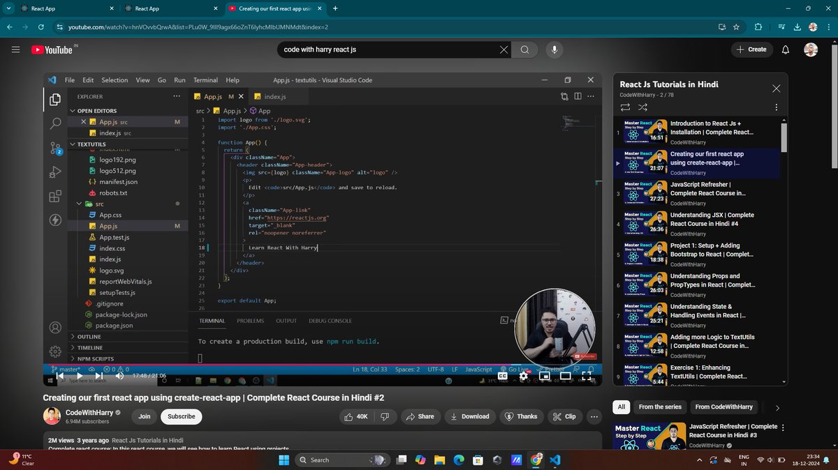 rishabhgiri024's tweet image. Today I Decided to Start learn React jsfrom Code with Harry youtube channel.
I am very excited to learn such amazing tool for further progress.
#learn #begining #reactjs #codewithharry