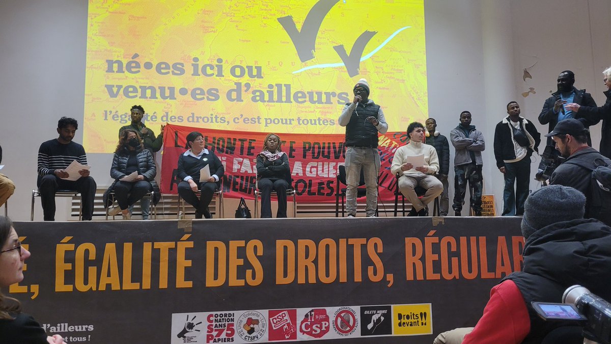 MSolidarites's tweet photo. Meeting unitaire de lutte à l'occasion de la journée internationale des migrant.e.s ! 

Nous sommes plus de 500 ce soir à la Bourse du Travail ! 

Dans les prochaines semaines et mois, organisons-nous partout pour l'égalité des droits, contre le racisme et le fascisme ! https://t.co/RUF3PANXy3