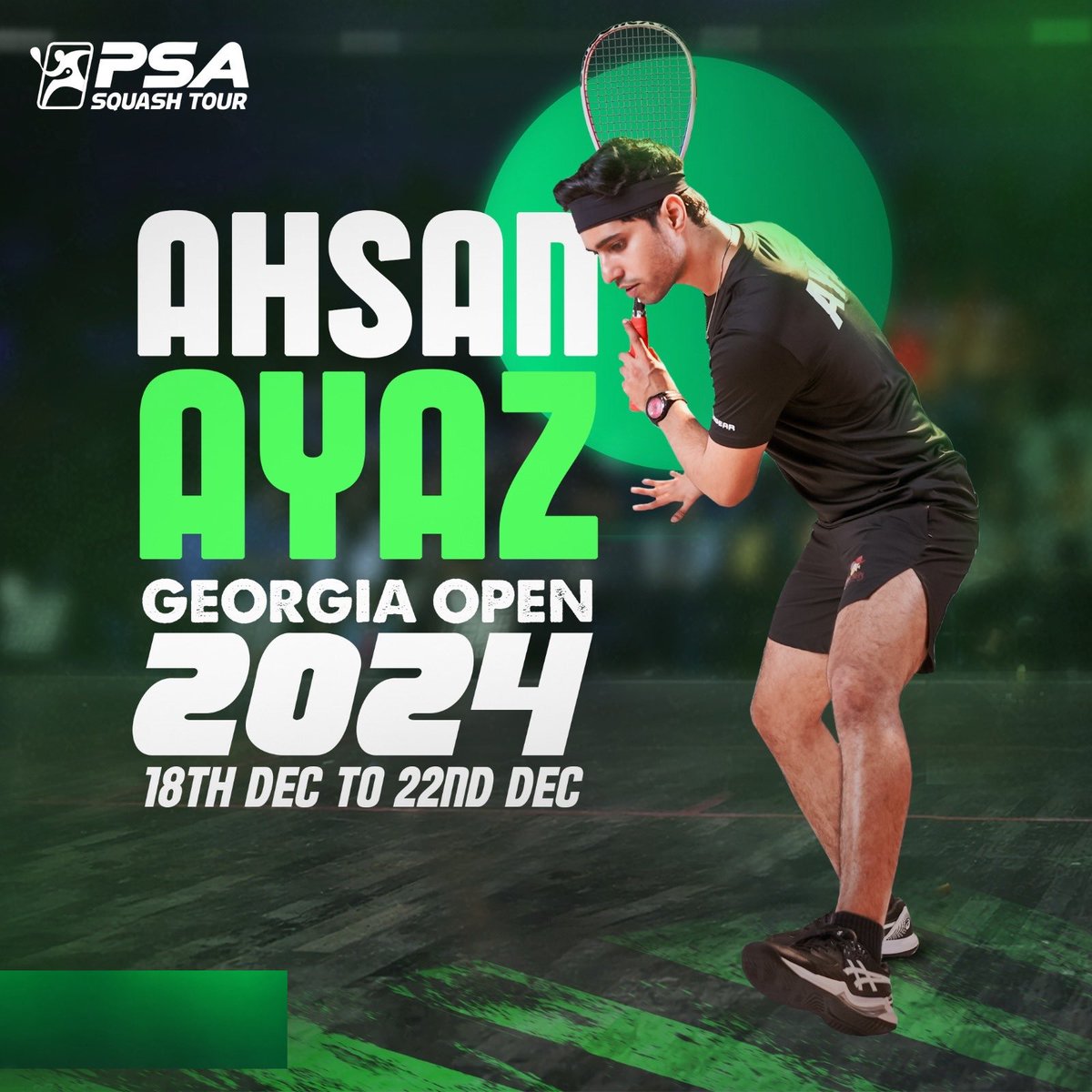 Excited to close out the year with the final event starting tomorrow in Atlanta, Georgia 🇺🇸! I’ll be facing the winner of Egypt vs. Canada in the pre-quarters. Can’t wait to get started! #psaworldtour #ranchers #ahsanayaz
