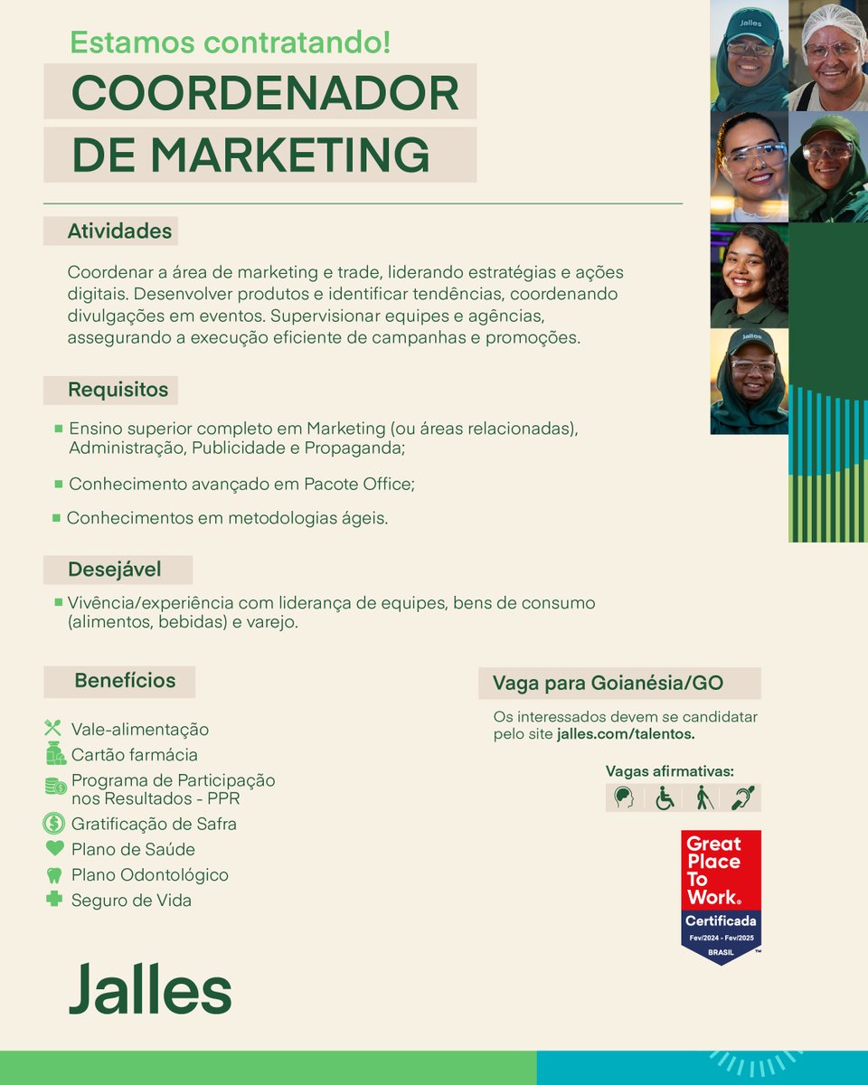 jalles's tweet photo. Estamos com vaga aberta para Coordenador de Marketing.

Vaga para nossa unidade em Goianésia/GO.

Acesse https://t.co/Ae94Cbj2jf e venha fazer parte do nosso time!

#Jalles #Oportunidades #VagasdeEmprego #Goianésia #Goiás https://t.co/zSMCEmX55W
