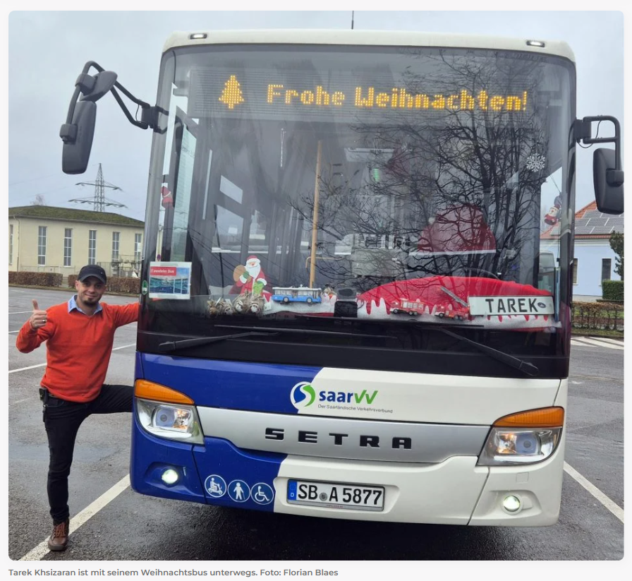 PeterSchwarz11's tweet image. #Saarland #Integation #Migration #Syrer 
Seit einem Jahr erhellt der #Weihnachtsbus von Tarek Khsizaran die Region #StWendel. Warum der #syrische #Busfahrer #Weihnachten mag und wie er die Menschen begeistert:

sol.de/saarland/landk…