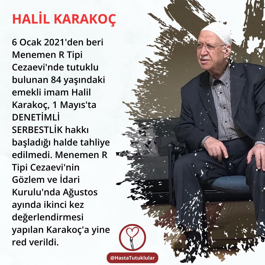 whiteorchid7777's tweet photo. Denetinli serbestlik hakkını 1 Mayısta edinen Halil Karakoç neden hala tahliye edilmiyor. Kendisi kişisel ihtiyaçlarını gideremeyecek kadar hasta. 
Halil Karakoç’a acil tahliye‼️

📍HalilDedeye AcilTahliye📍 https://t.co/dQg1uz6vXa