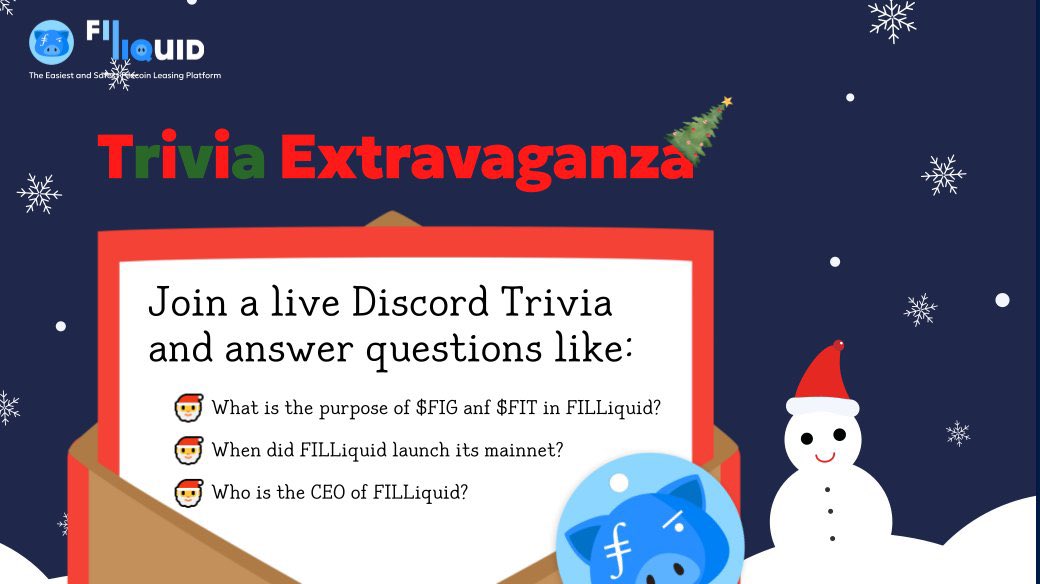 GET READY FOR A TRIVIA BLAST! 🚨 

Day 7 of our Christmas extravaganza! 🎉 $300 giveaway across Global, Korean, &amp; Chinese communities! 💰 

Test your FILLiquid &amp; #DePIN knowledge on Discord 
discord.gg/filliquid

TODAY by 4 PM UTC! 

🎮 #Trivia #Crypto #Christmas"