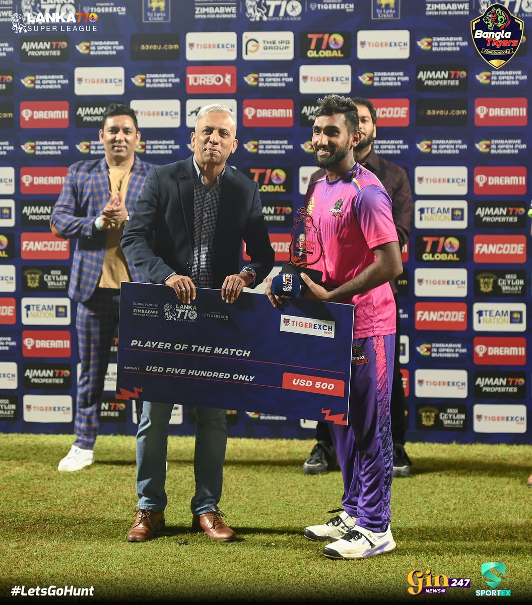 BanglaTigers_ae's tweet photo. Player of the Match Award goes to Eshan Malinga 📷

#BanglaTigersHambantota #LetsGoHunt https://t.co/96qNk2kAzK
