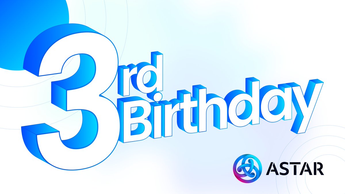 AstarNetwork's tweet photo. Astar turns 3 today! 🎉

Since joining @Polkadot as a parachain, we've produced 7.6 million blocks! 🔗

Over the past year, we’ve launched Astar Governance V1, empowering our community to shape our decisions, introduced dApp Staking V3 to boost developer engagement, optimized tokenomics with a 350M ASTR burn, and made huge strides in scalability with our expansion to @soneium.

None of this would’ve been possible without YOU—our incredible community. 💜

Here’s to another year of innovation and growth together! 💫