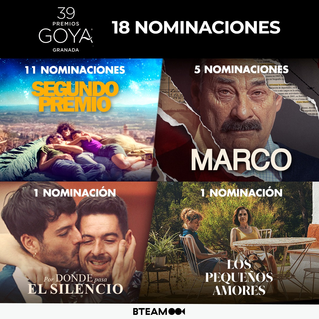 BTEAM Pictures (@bteampictures) on Twitter photo ¡18 nominaciones a los 39 #PremiosGoya con los títulos que hemos distribuído y coproducido este año desde <a href="/BTeamPictures/">BTEAM Pictures</a>!
#SegundoPremio
#MARCO
#PorDondePasaElSilencio
#LosPequeñosAmores
🥹🎉
Granada, ¡allá vamos! ¡18 nominaciones a los 39 #PremiosGoya con los títulos que hemos distribuído y coproducido este año desde <a href="/BTeamPictures/">BTEAM Pictures</a>!
#SegundoPremio
#MARCO
#PorDondePasaElSilencio
#LosPequeñosAmores
🥹🎉
Granada, ¡allá vamos!