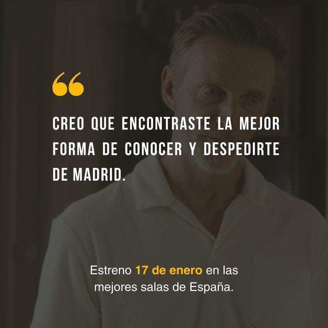 ¡COMIENZA LA CUENTA REGRESIVA!

Faltan 30 días para el estreno de “Adiós Madrid” y quién mejor que Ramón Esquinas para dar el puntapié inicial.

Ignacio es la pareja de Edgardo, el padre de nuestro protagonista Ramiro, desde hace 30 años.

📅 Estreno en cines: 17 de enero de 2025