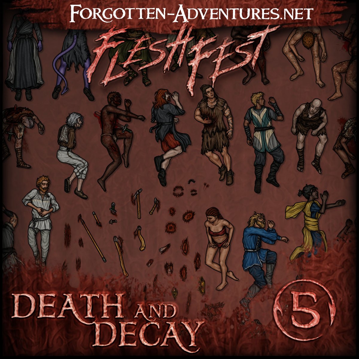Let the bodies hit the floor as we end #FAFleshFest with THREE Death and Decay asset packs!

All include corpses in several poses, body types, and races to choose from as well as a variety of cloths! Everything you need to set up a murder mystery! What will you use them for?