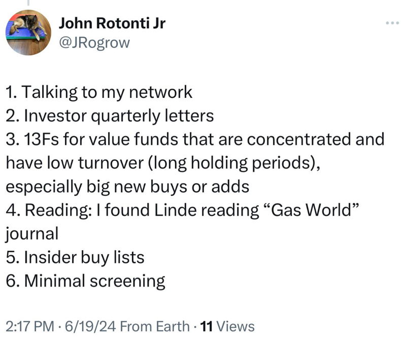 JRogrow's tweet photo. "In my experience, the biggest opportunities emerge where consensus diverges." - @ArneAlsin 

I agree and I think that is very similar to #8 on my list of how I typically source investment ideas ...

https://t.co/MzlIilAySP https://t.co/F8gD80MMiv