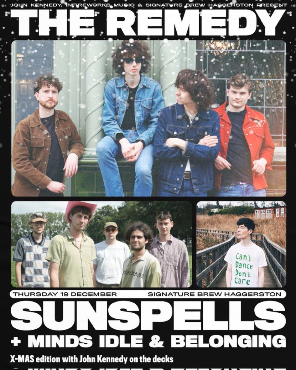 Just a day to go until The Remedy! Join us! <a href="/sunspells/">sun spells</a>! <a href="/mindsidlemusic/">Minds Idle</a>! <a href="/belongingband/">Belonging</a>! <a href="/SignatureBrewE8/">Signature Brew Haggerston</a>! Doors 7pm tix <a href="/dicefm/">DICE</a> <a href="/seetickets/">See Tickets</a> or on the door. 🎉☃️🎄🔥💚