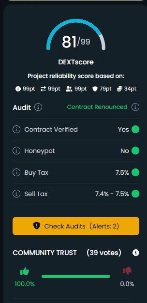 FlazeCoin's tweet photo. Dextools have updated our Score... we are now at 81! https://t.co/49KSO8ouwx