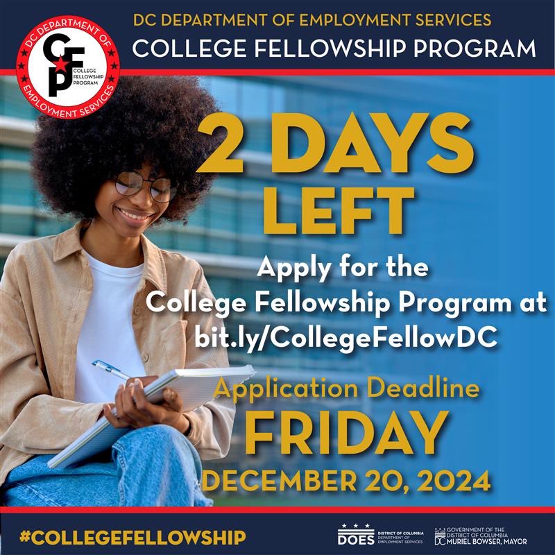 2 Days Left to Apply!

⏳ Time is ticking to join the CFP and kickstart your career in DC!
📆 Deadline: December 20, 2024 📌 Apply now: bit.ly/CollegeFellowDC
 
#DCisHiring #CollegeFellowship