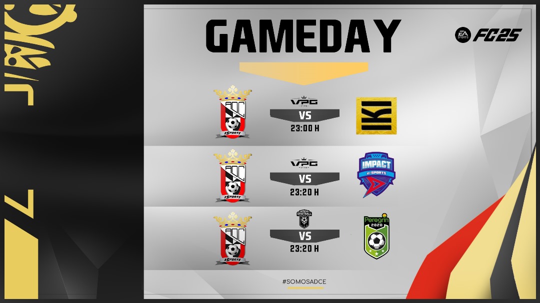 ADCeuta Esports (@adceutaesports) on Twitter photo #MatchDay 18/12/2024
📌 A terminar de cumplir los objetivos de la temporada en #EAFC25 😎
🏆 <a href="/PLGeFootBall/">PLG efootball</a>
🆚 <a href="/PRGRN_eSports/">Peregrín eSports</a> 🇪🇸
⏰ 22:40h
🏆 <a href="/VPG_Spain/">Virtual Pro Gaming España</a>
🆚 <a href="/IKITeam/">IKI Team</a> 🇪🇸/ <a href="/ImpactGame_PS5/">Impact Game eSports</a> 🇪🇸
⏰ 23:00h/23:20h
#SomosADCE
<a href="/ADCeuta_FC/">AD CEUTA FC</a>
<a href="/ADCeutaEsports/">ADCeuta Esports</a> #MatchDay 18/12/2024
📌 A terminar de cumplir los objetivos de la temporada en #EAFC25 😎
🏆 <a href="/PLGeFootBall/">PLG efootball</a>
🆚 <a href="/PRGRN_eSports/">Peregrín eSports</a> 🇪🇸
⏰ 22:40h
🏆 <a href="/VPG_Spain/">Virtual Pro Gaming España</a>
🆚 <a href="/IKITeam/">IKI Team</a> 🇪🇸/ <a href="/ImpactGame_PS5/">Impact Game eSports</a> 🇪🇸
⏰ 23:00h/23:20h
#SomosADCE
<a href="/ADCeuta_FC/">AD CEUTA FC</a>
<a href="/ADCeutaEsports/">ADCeuta Esports</a>