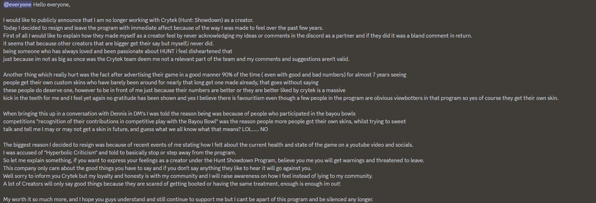 Announcement: I am no longer apart of the Hunt: Showdown Partner Program! 
For those who kept asking - here it is!
#HuntShowdown 
#HuntShowdown1896
