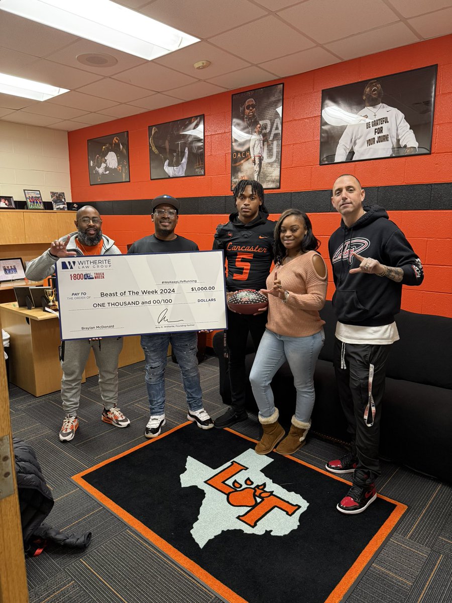 Lancaster Football (@lancasterfbwebo) on Twitter photo Huge congratulations to Big Play Bray <a href="/BraygoinD1/">Braylan McDonald</a> for receiving $1,000 towards the football team for being Beast of the week vs. Cedar Hill! Thank you to <a href="/RonMurrayJr/">๐๐จ๐ง ๐๐ฎ๐ซ๐ซ๐๐ฒ</a> and k104 for the recognition of one of our very own! <a href="/LancasterISD/">Lancaster ISD</a> Huge congratulations to Big Play Bray <a href="/BraygoinD1/">Braylan McDonald</a> for receiving $1,000 towards the football team for being Beast of the week vs. Cedar Hill! Thank you to <a href="/RonMurrayJr/">๐๐จ๐ง ๐๐ฎ๐ซ๐ซ๐๐ฒ</a> and k104 for the recognition of one of our very own! <a href="/LancasterISD/">Lancaster ISD</a>