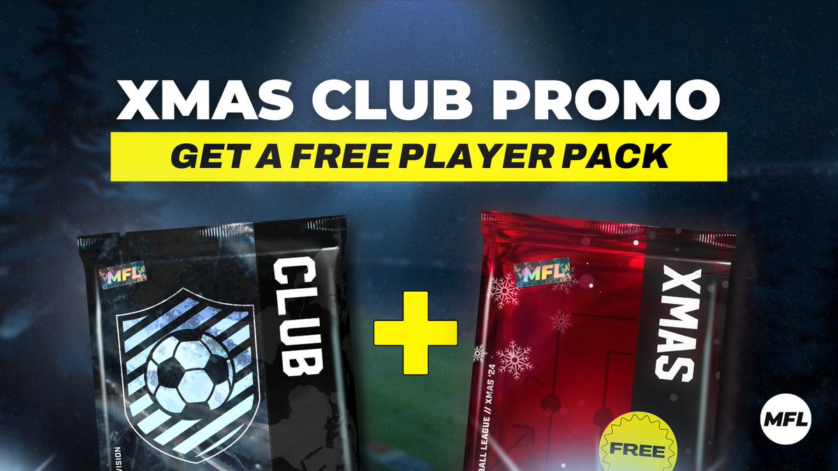 Thinking to take the plunge and start your MFL career?
With the Transfer Window and Season 2 registrations open, now's a great time.

Take advantage of our special Xmas promo to get a FREE pack when you buy your club 🎅