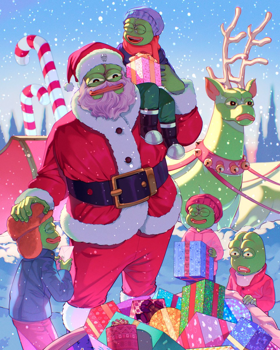 Merry Apepe Christmas to the fromilia! 🎅🐸

Santa’s sleigh broke down at the pond, but don’t worry—he’s delivering memes, not miracles.

Stay memetic, stay merry.🎁