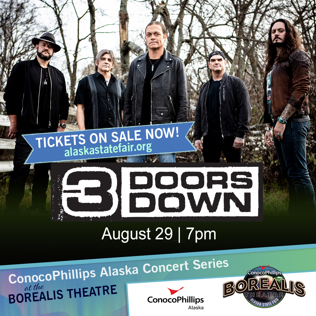 AlaskaStateFair's tweet photo. 3 Doors Down tickets are on sale now! Get yours at https://t.co/9dQed9Hkcs. 
Lawn area: $59; Reserved standing: $79
@conocophillips Alaska https://t.co/joTG4Lmagd