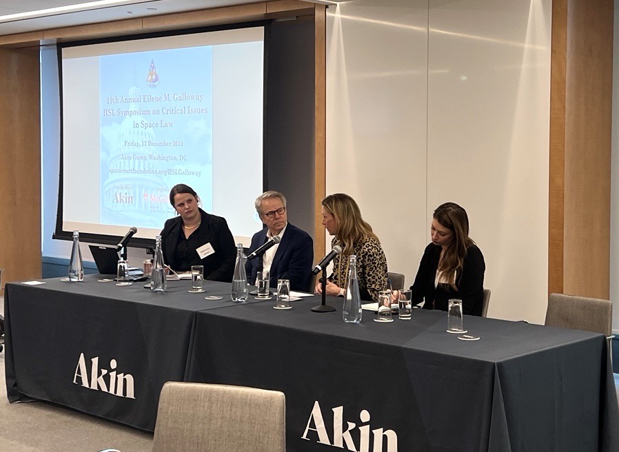 ispace_us_inc's tweet image. ispace-U.S.&apos;s Legal Specialist, Rebecca van Burken, joined Clay Mowry, President of the IAF and CEO of AIAA, Richard DalBello, Caryn Schenewerk, and Allison Crutchfield for a fireside chat and a panel at the Galloway Symposium, last week! Thank you, #IISL, for having us!