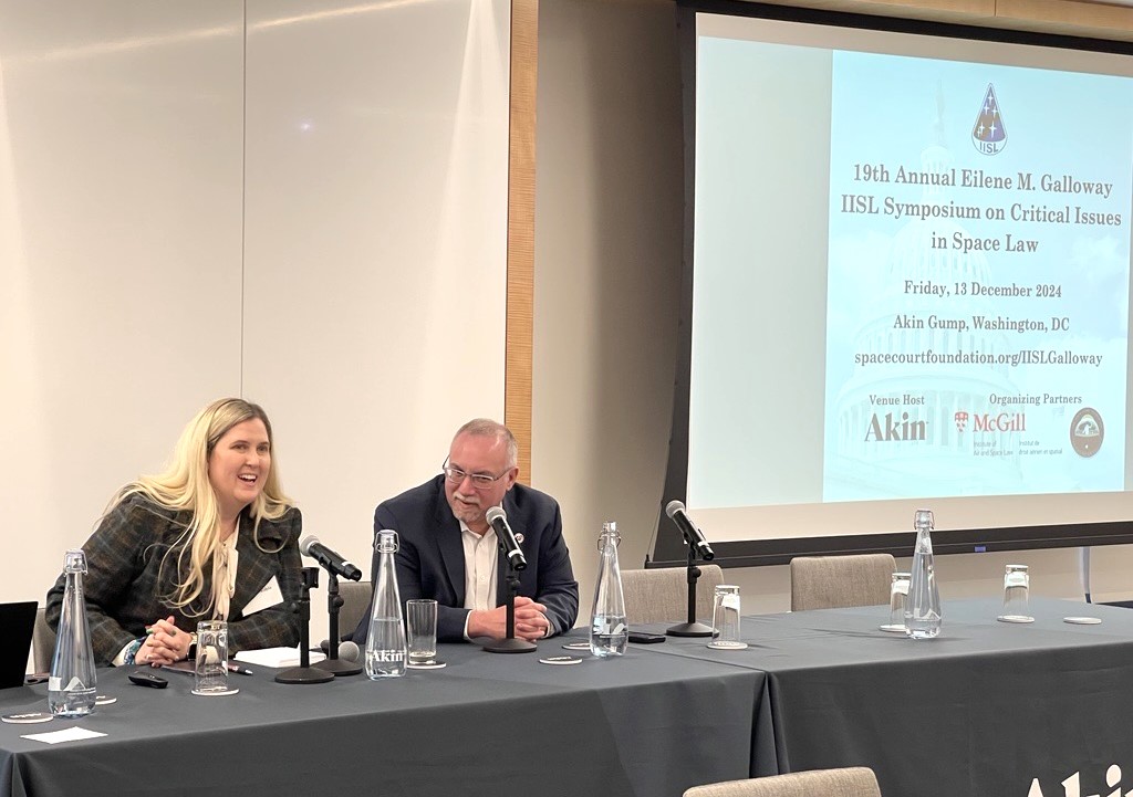 ispace_us_inc's tweet image. ispace-U.S.&apos;s Legal Specialist, Rebecca van Burken, joined Clay Mowry, President of the IAF and CEO of AIAA, Richard DalBello, Caryn Schenewerk, and Allison Crutchfield for a fireside chat and a panel at the Galloway Symposium, last week! Thank you, #IISL, for having us!