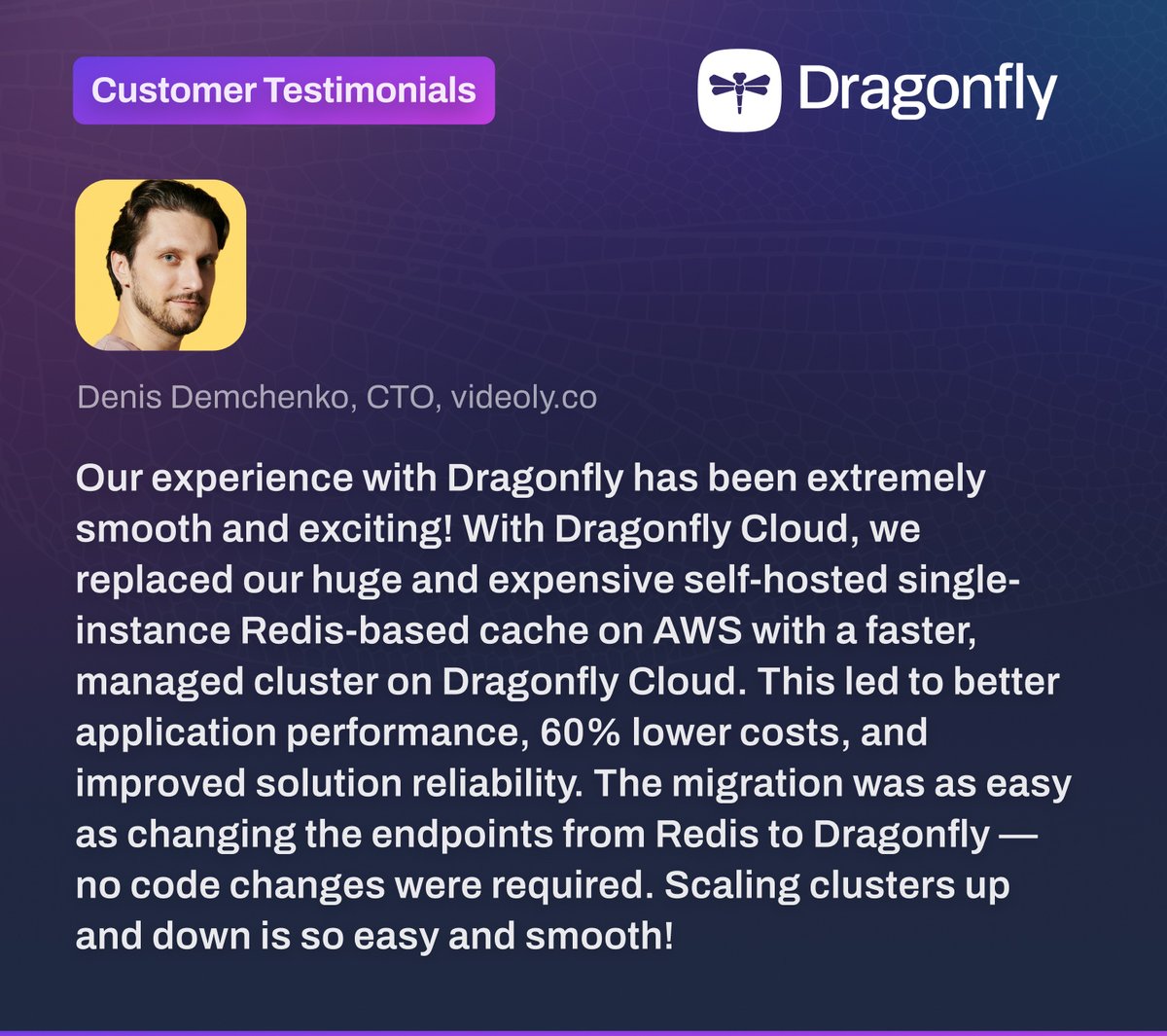 dragonflydbio's tweet image. Our customers are raving about Dragonfly Cloud: faster performance, 60% lower costs, and improved reliability — all with zero code changes.  See why teams are making the switch from Redis. 💡 #DatabaseEngineering #DevOps #CloudComputing