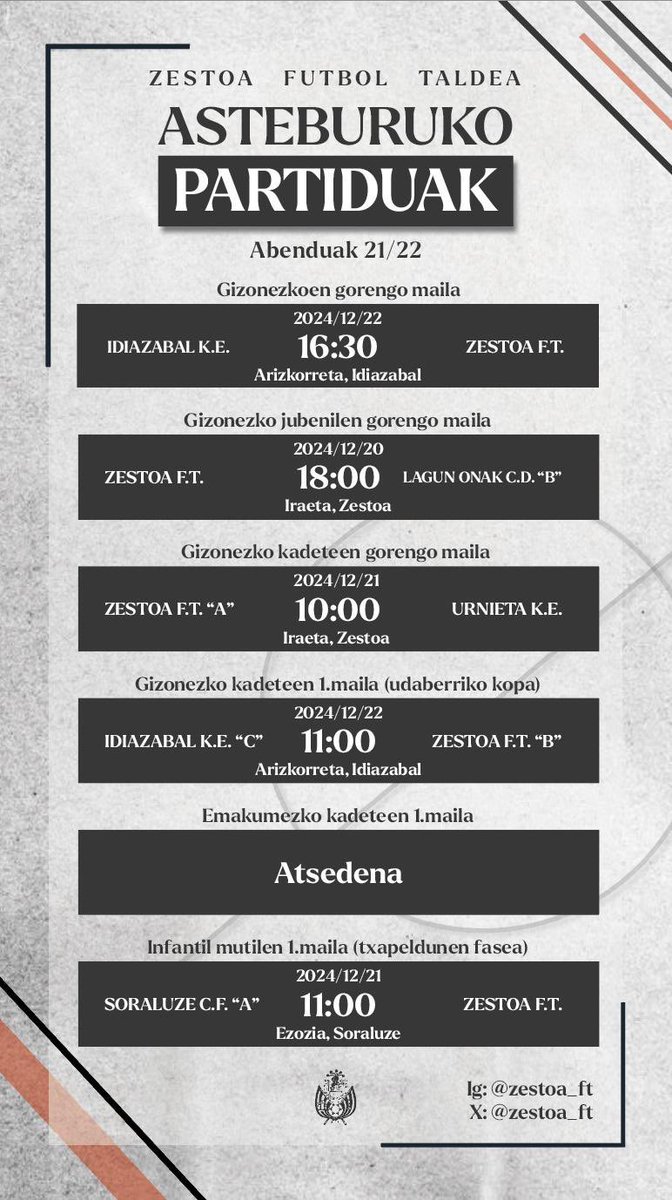 Hona hemen gure taldeek asteburuan izango dituzten partidak