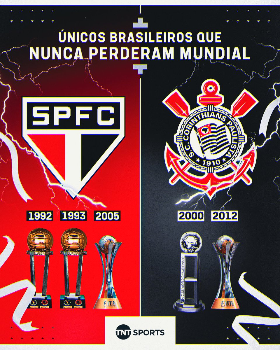 TNTSportsBR's tweet image. ISSO AQUI É PRA POUCOS! 🔥🔥🔥 Apenas SÃO PAULO E CORINTHIANS foram disputar o Mundial e VOLTARAM COM A TAÇA TODAS AS VEZES!