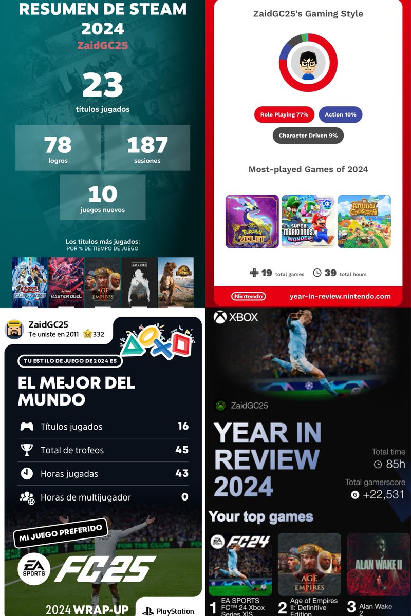 ZaidGC's tweet image. #PlayStationWrapUp #MyYearOnXbox #MyYearOnNintendo #SteamYearInReview 2025 🎮