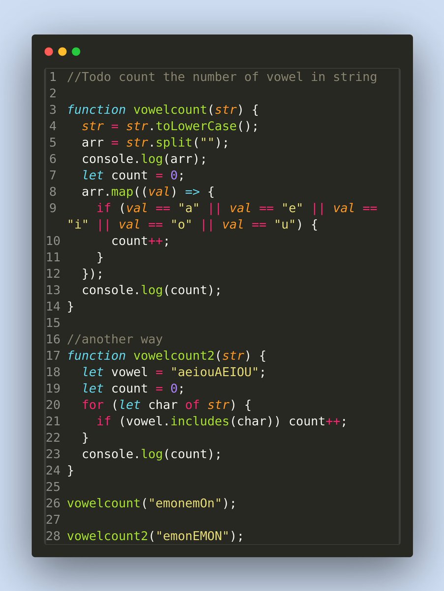 bangcoder's tweet image. Count the number of vowel of string
#js #javascript #string #ProblemSolving #react #code #anime #Crypto