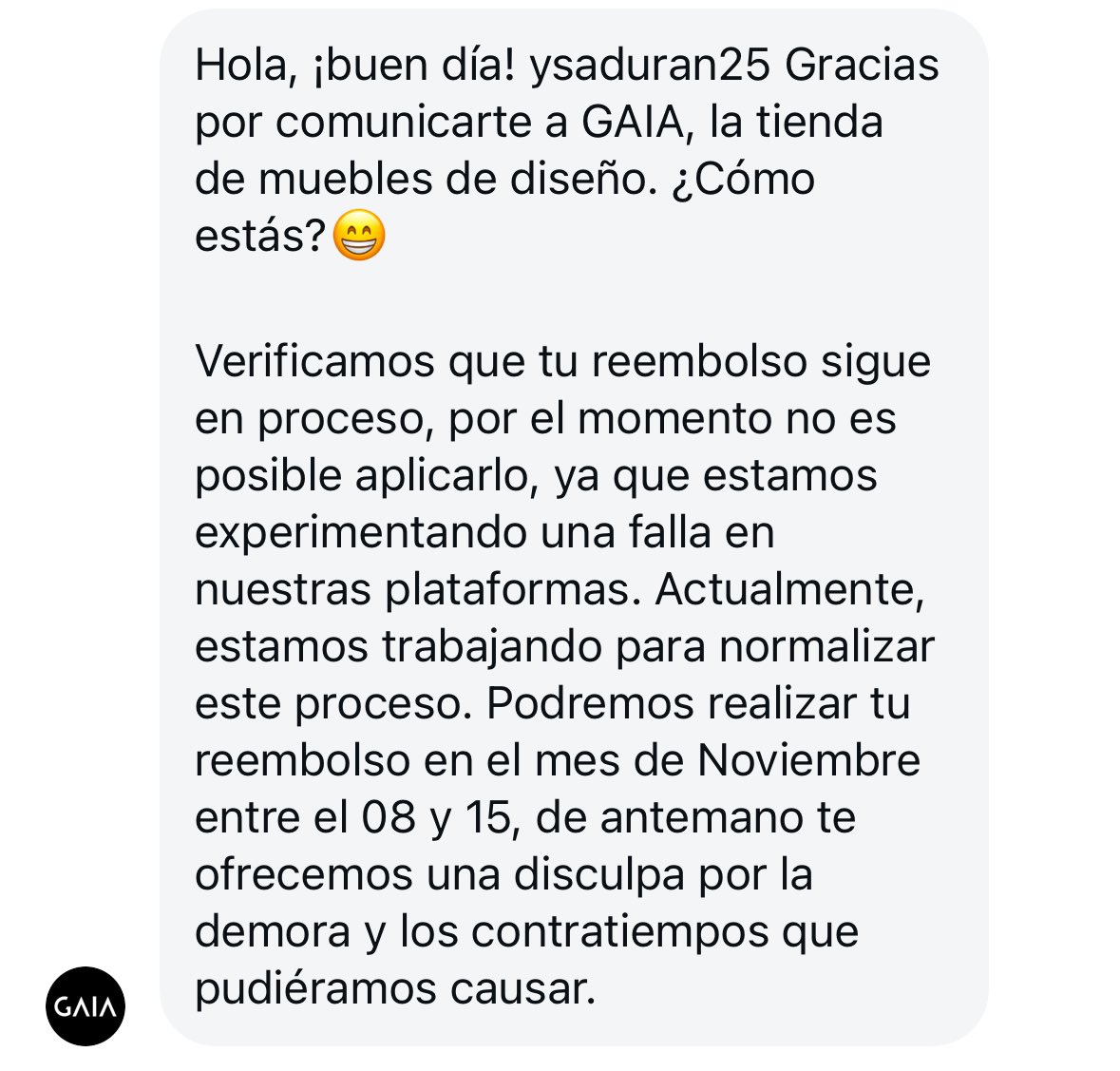 IsabelDuran25's tweet photo. @gaiadesignmx LLEVÓ MESES ESPERANDO MI REEMBOLSO Y SIGUES SIN DARME UNA SOLUCIÓN ESTÁS EN LA QUIEBRA O PORQUE NO ME HACES ÉL REEMBOLSO. SON UNOS TIMADORES!! https://t.co/sRIQ8XYwvg