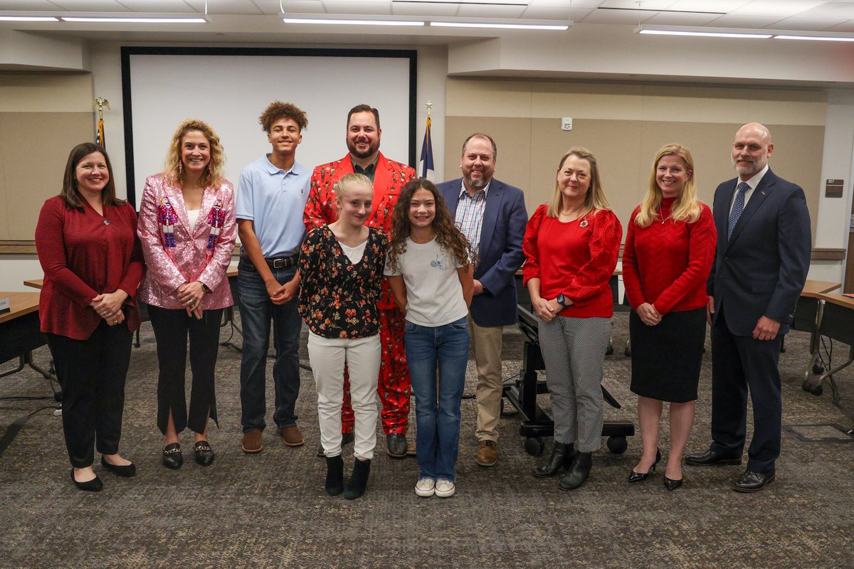 CSISD's tweet photo. Thank you to Parker Davis, sixth-grader at Cypress Grove, Mallory Richter, seventh-grader at College Station MS and Trenton Stokes, eighth-grader at College Station MS for leading our pledges and moment of silence at last night's #CSISDBoard meeting! https://t.co/ge19n0zRpF