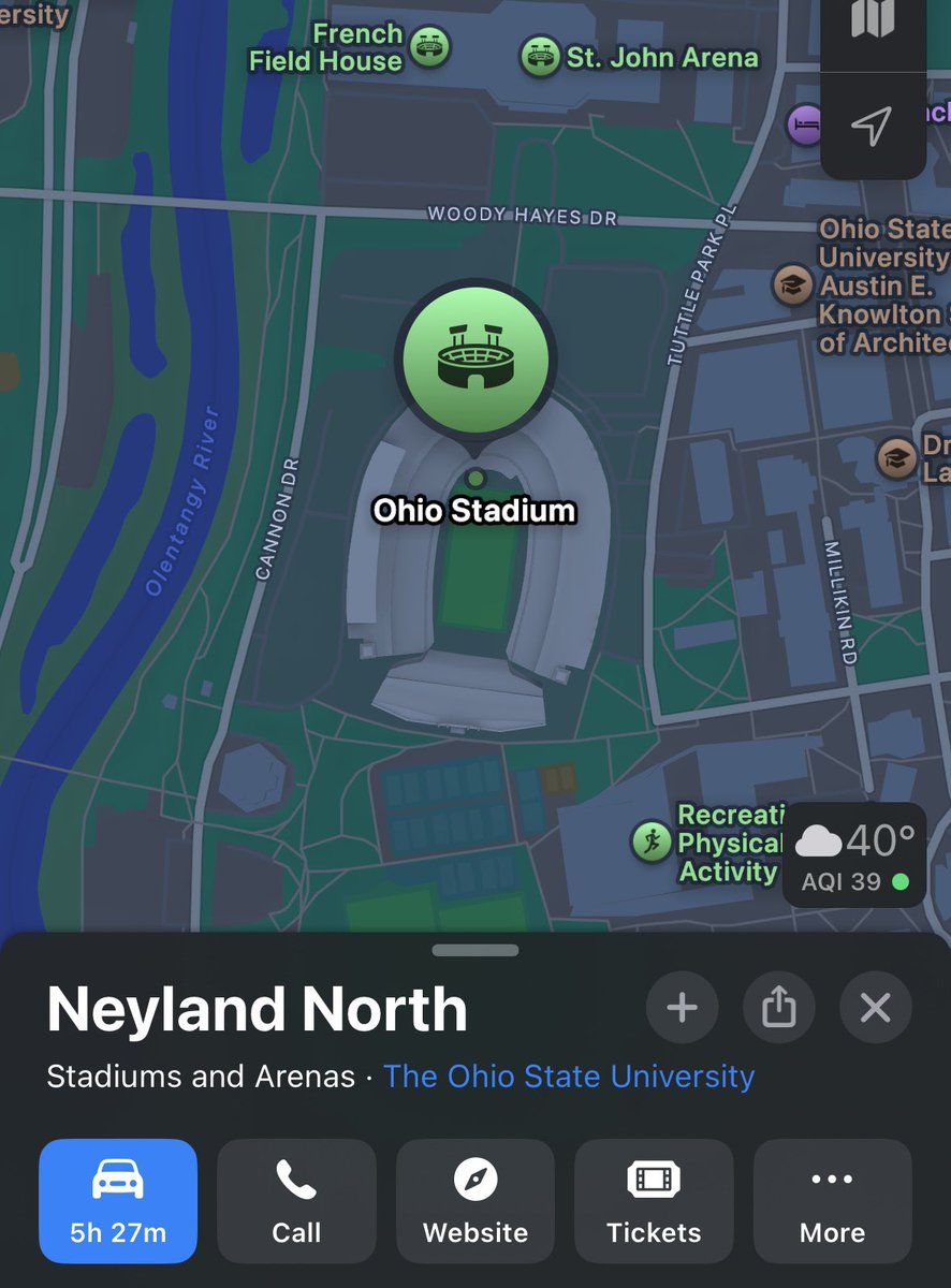 TreyWallace_'s tweet image. Ok, this is actually pretty funny. 

The ‘Shoe’ at Ohio State is now ‘Neyland North’ on Apple Maps 💀