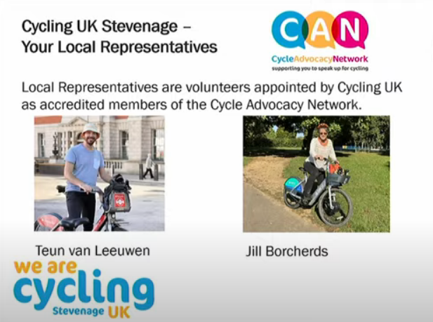 Now it's time for a community presentation from Cycling UK Stevenage.