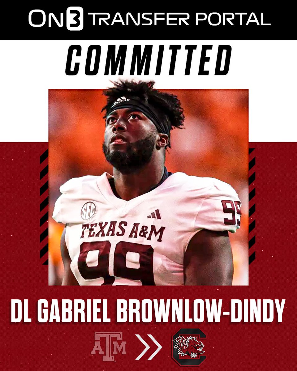 On3's tweet photo. BREAKING: Texas A&M DL transfer Gabriel Brownlow-Dindy has signed with South Carolina, @petenakos reports🤙

Brownlow-Dindy was a 5-star recruit in the 2022 class👀

https://t.co/7ZF44eQgnW